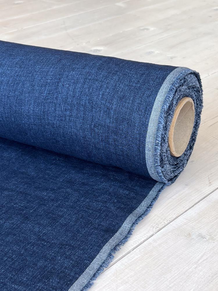 Blue melange linen fabric - earthytextiles