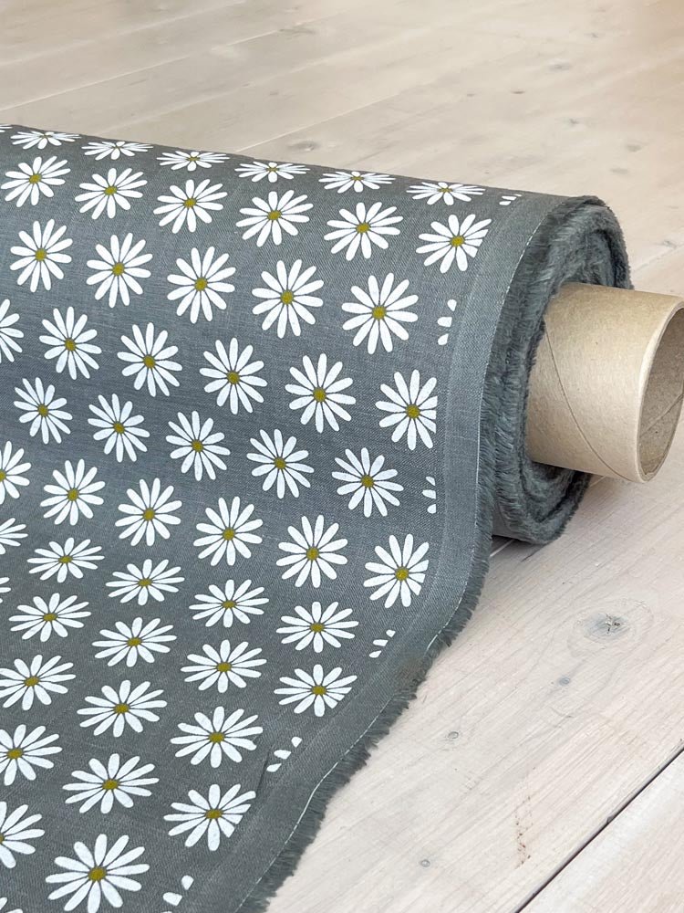 Chamomiles linen fabric, style 1 - earthytextiles