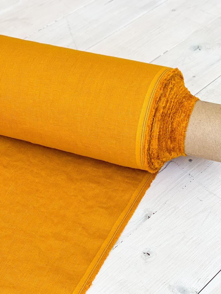 Golden orange linen fabric - earthytextiles