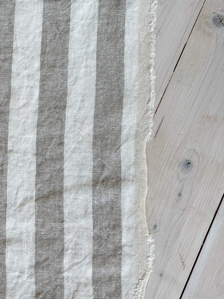 Heavyweight linen fabric with white/natural stripes - earthytextiles
