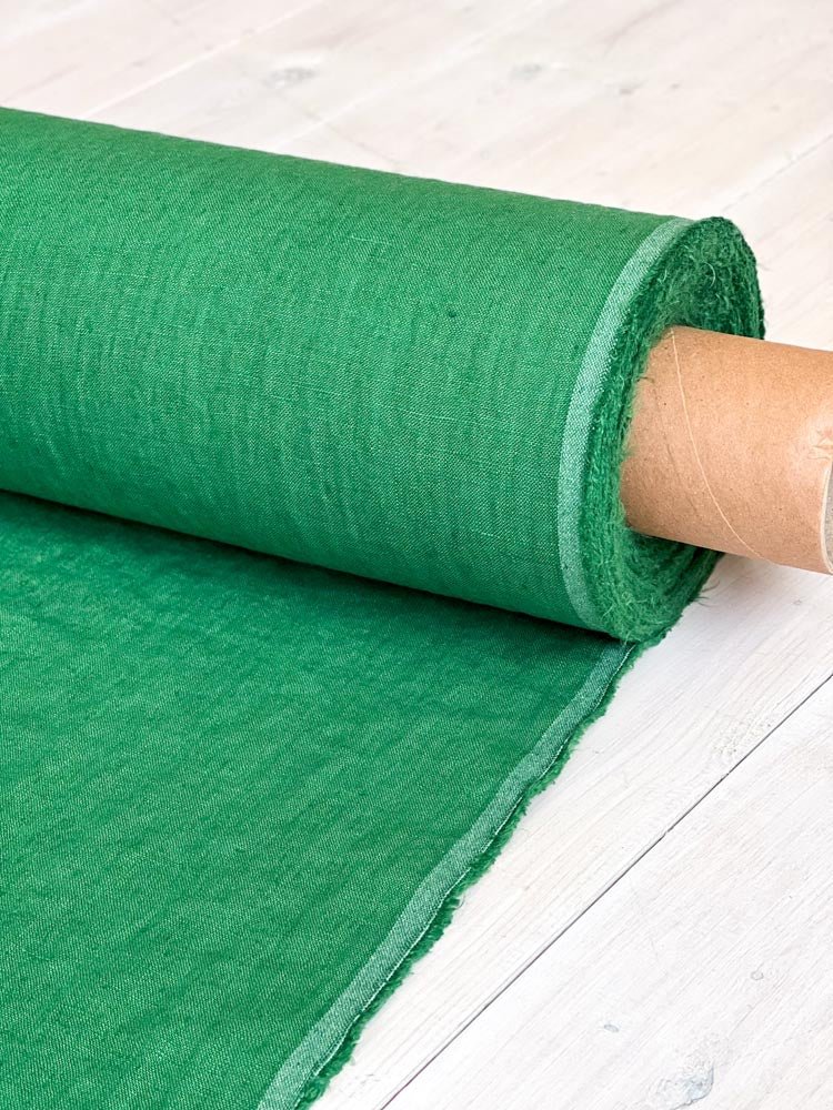 Medium green linen fabric - earthytextiles