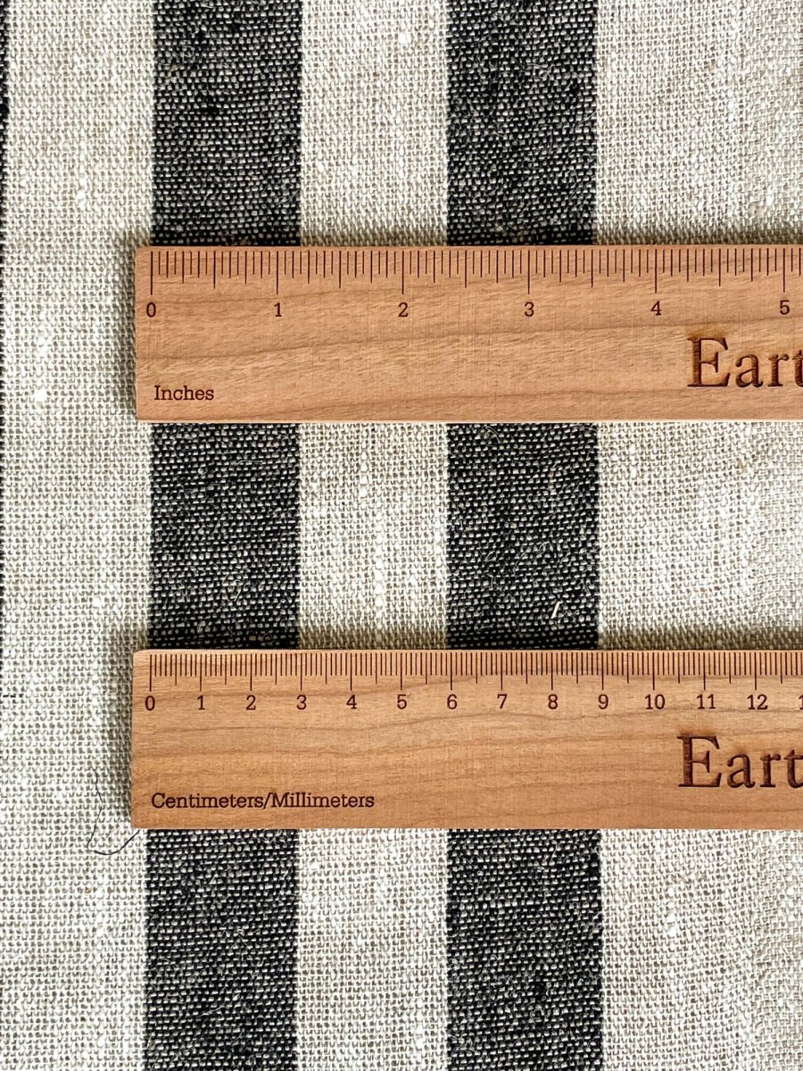 Natural narrow linen fabric with black wide stripes - earthytextiles