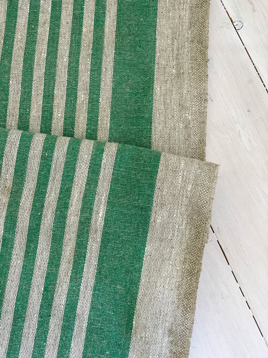 Natural narrow with green stripes - earthytextiles