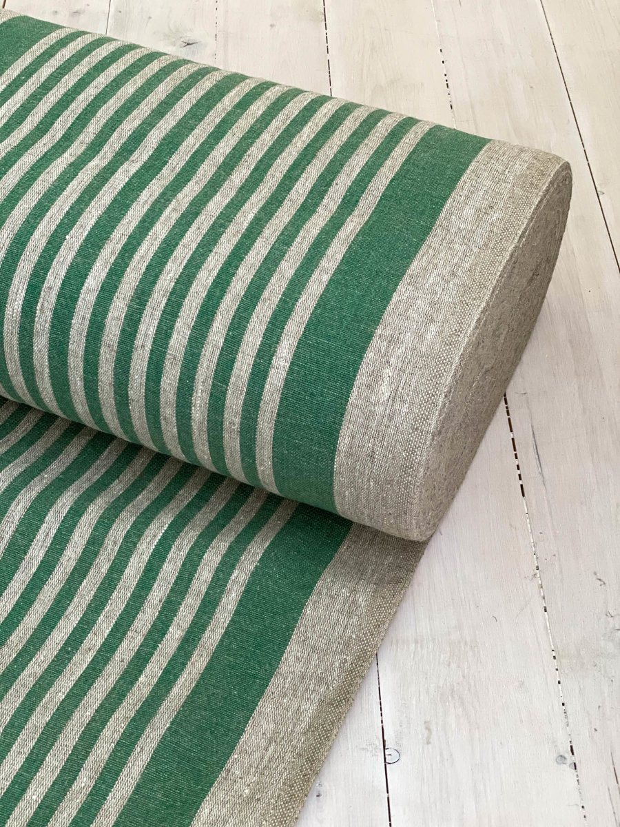 Natural narrow with green stripes - earthytextiles