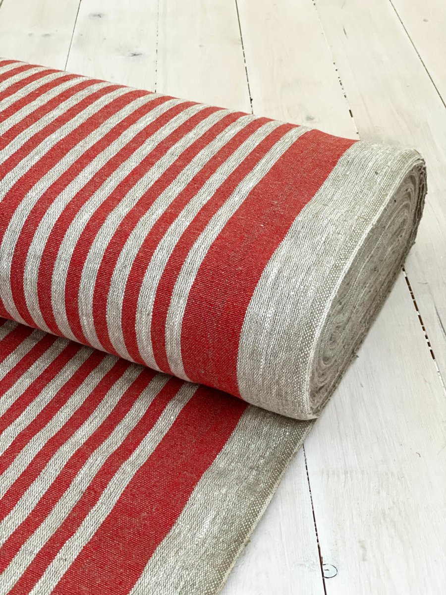 Natural narrow with red stripes - earthytextiles