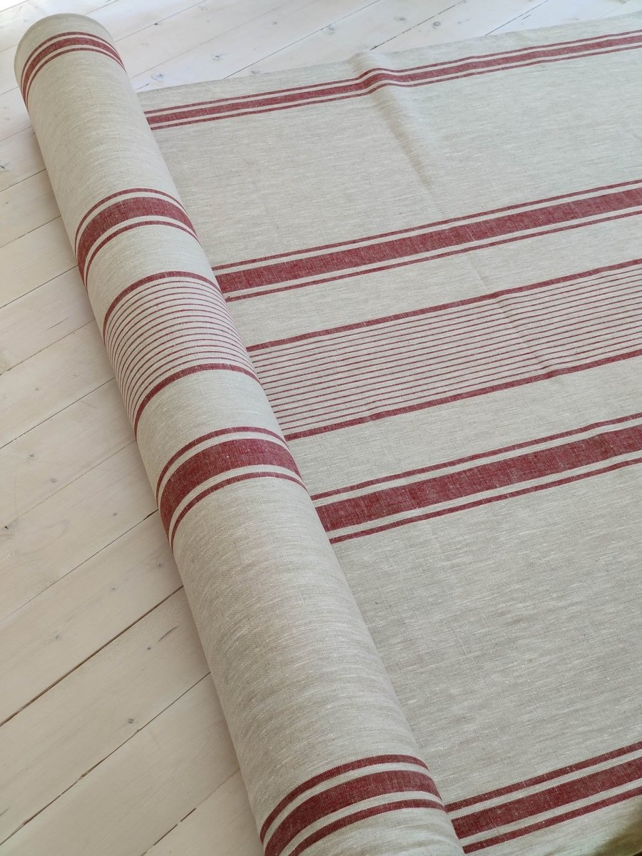 Natural with cherry red stripes - earthytextiles