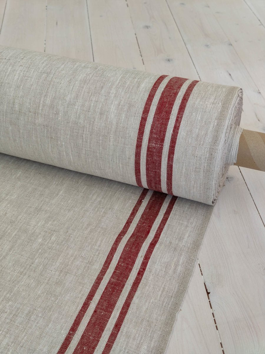 Natural with cherry red stripes - earthytextiles