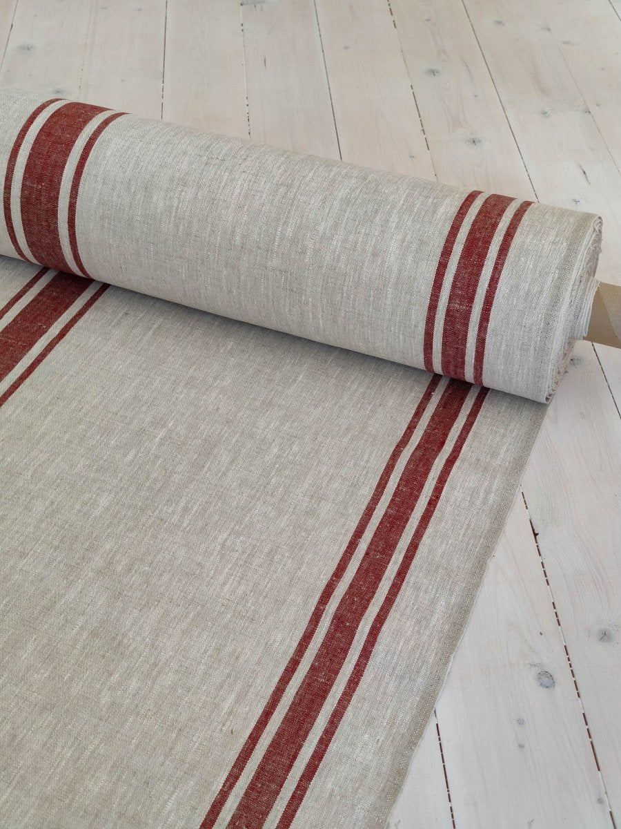 Natural with cherry red stripes - earthytextiles