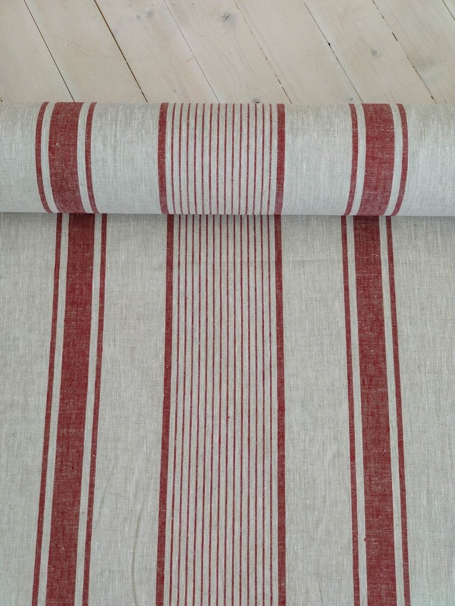 Natural with cherry red stripes - earthytextiles