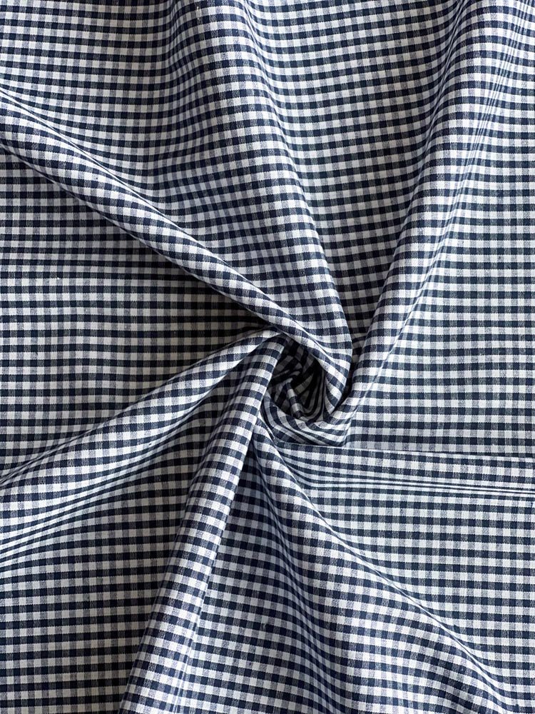 Navy gingham cotton - earthytextiles