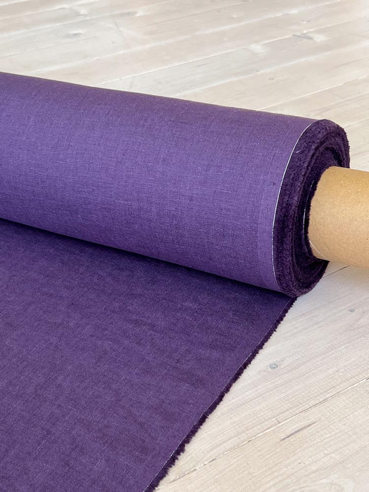 Washed Plum Purple Linen Fabric by the Metre