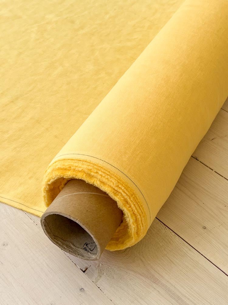 Yellow cream linen fabric - earthytextiles