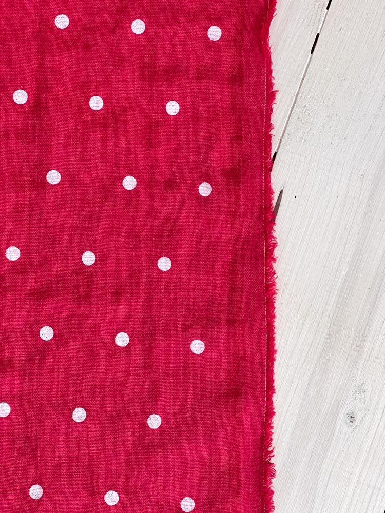 Bright rose with white dots linen fabric - earthytextiles