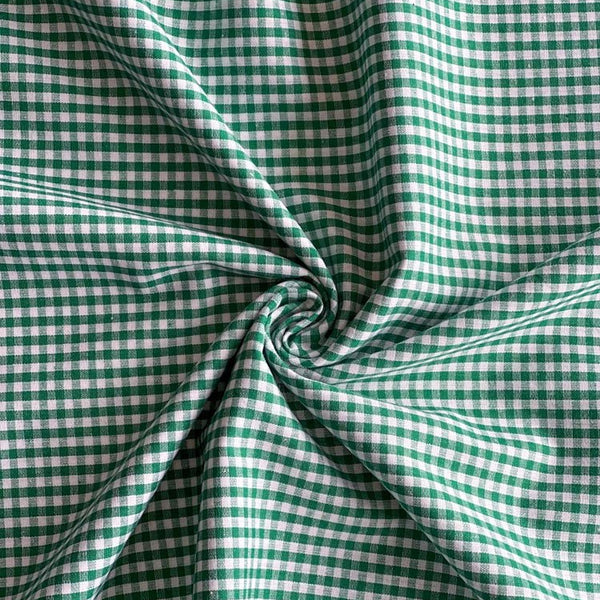 Green Gingham Poly Cotton Check Fabric Cloth - Per Metre - NEW - BARGAIN!