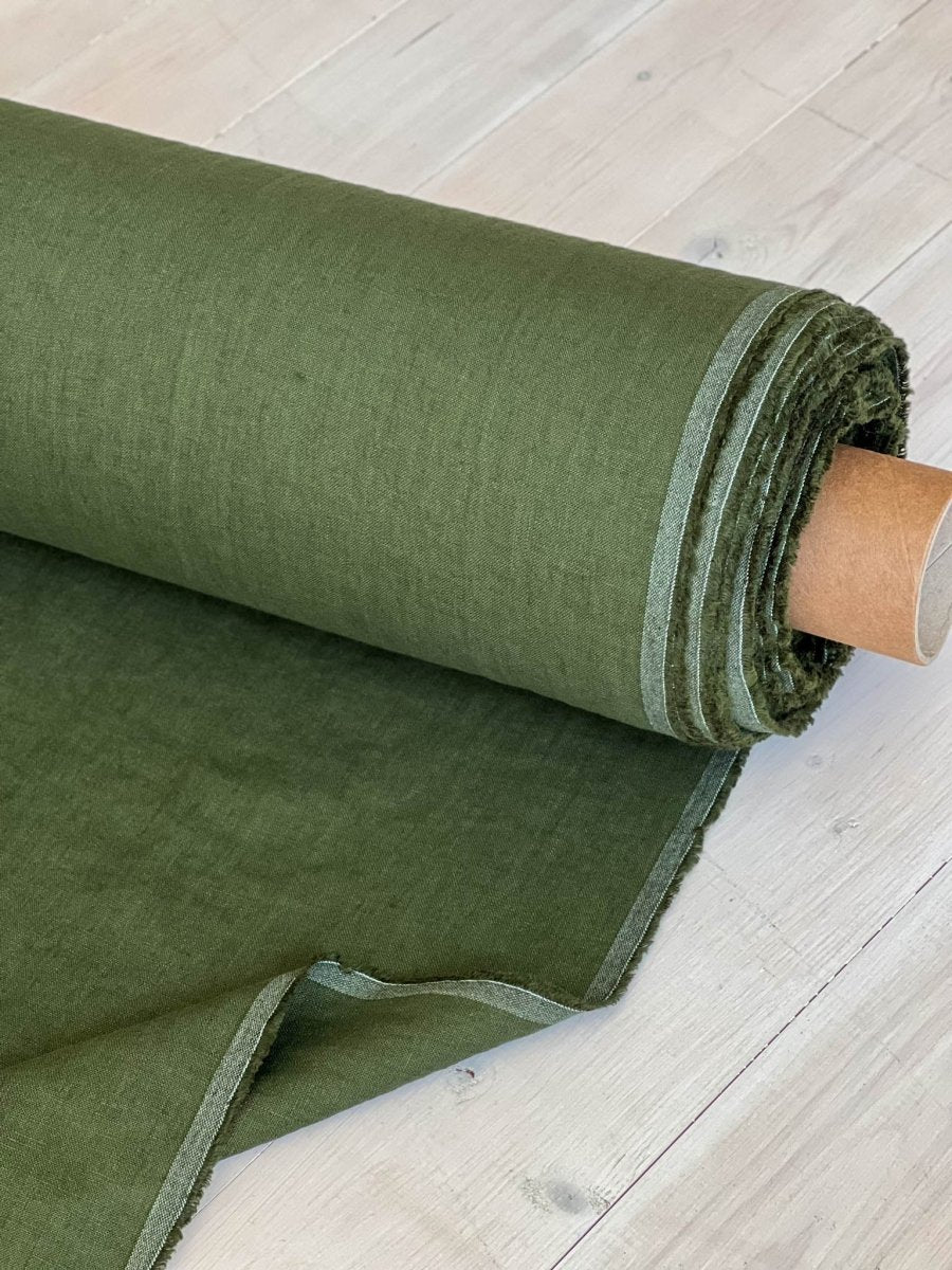 Dark green linen fabric - earthytextiles