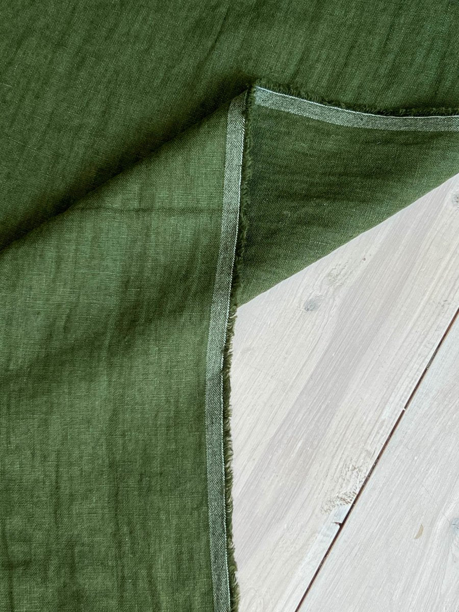 Dark green linen fabric - earthytextiles