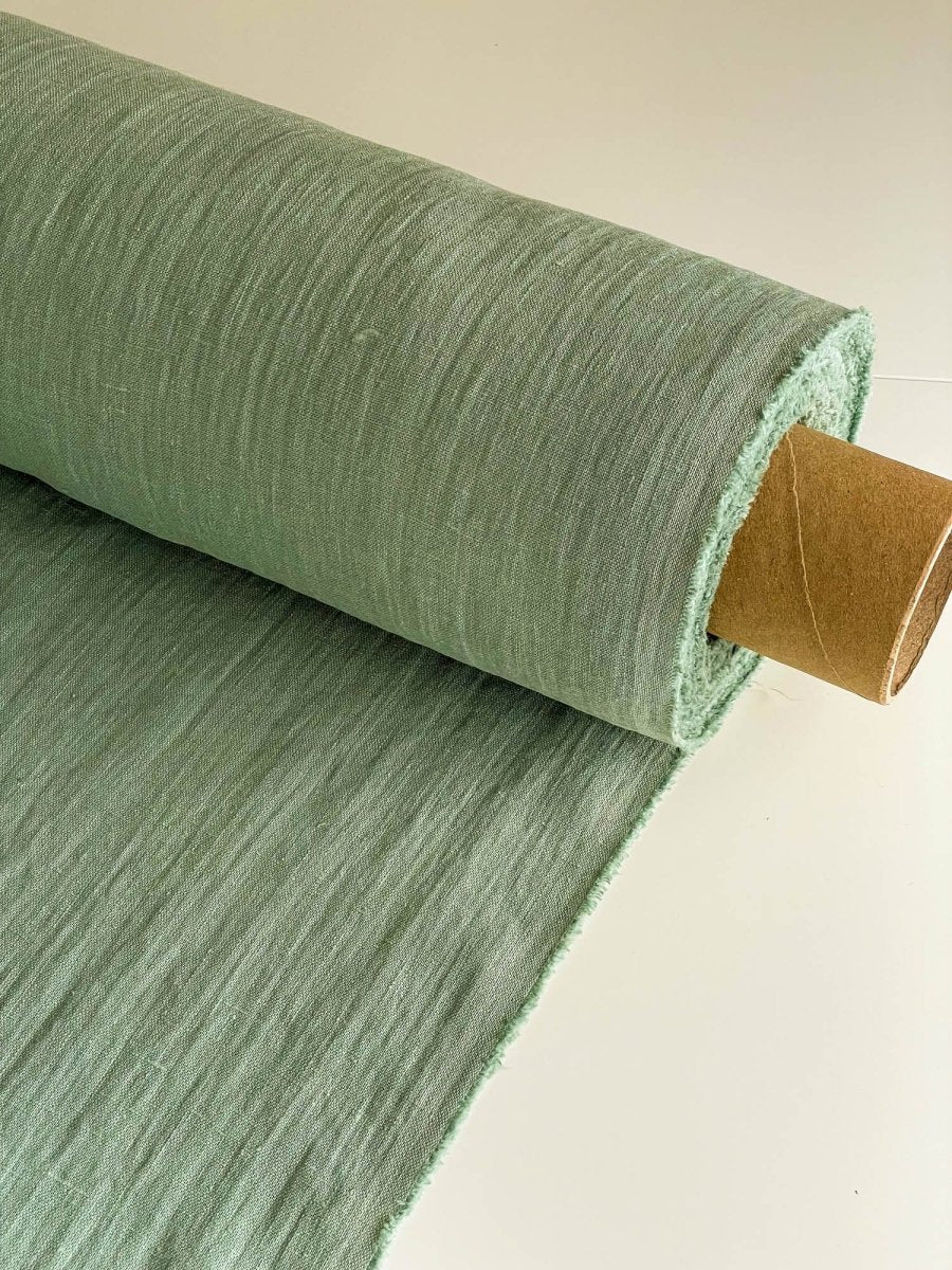 Frosty green linen fabric - earthytextiles