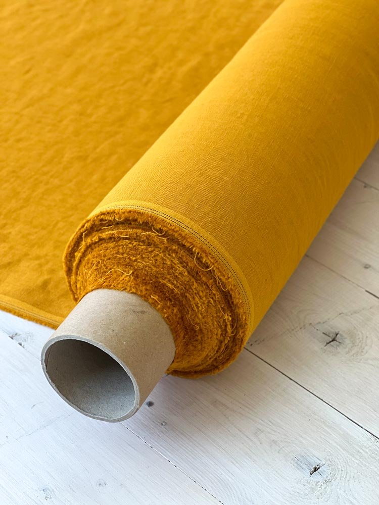 Golden orange linen fabric - earthytextiles
