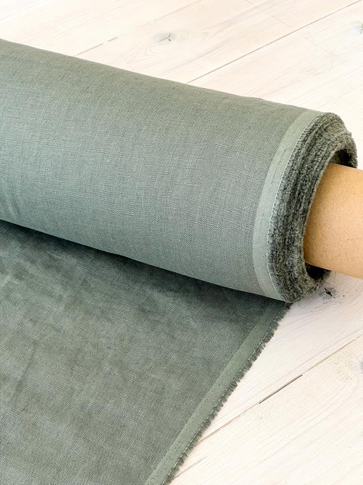 Gray green linen fabric - earthytextiles