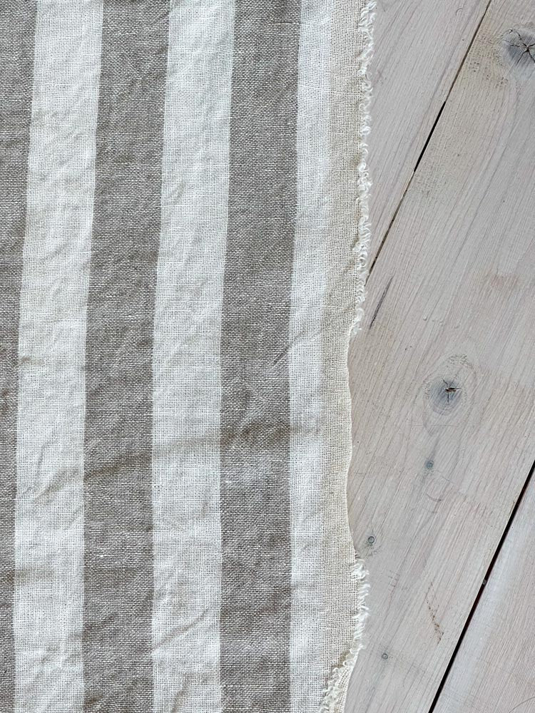 Heavyweight linen fabric with white/natural stripes - earthytextiles