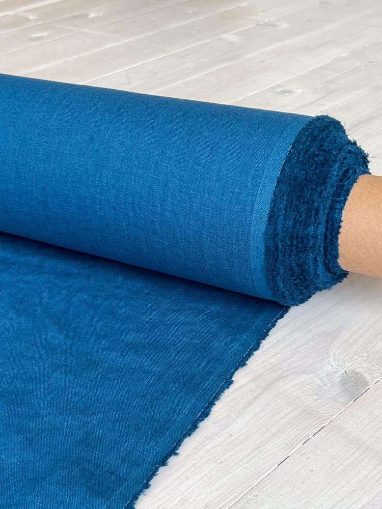 Lyons blue linen fabric - earthytextiles