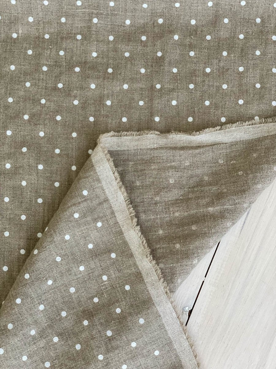 Natural linen fabric with white dots - earthytextiles