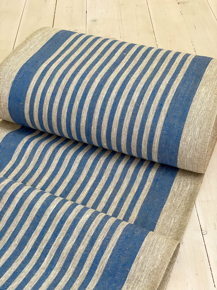 Natural narrow with blue stripes - earthytextiles