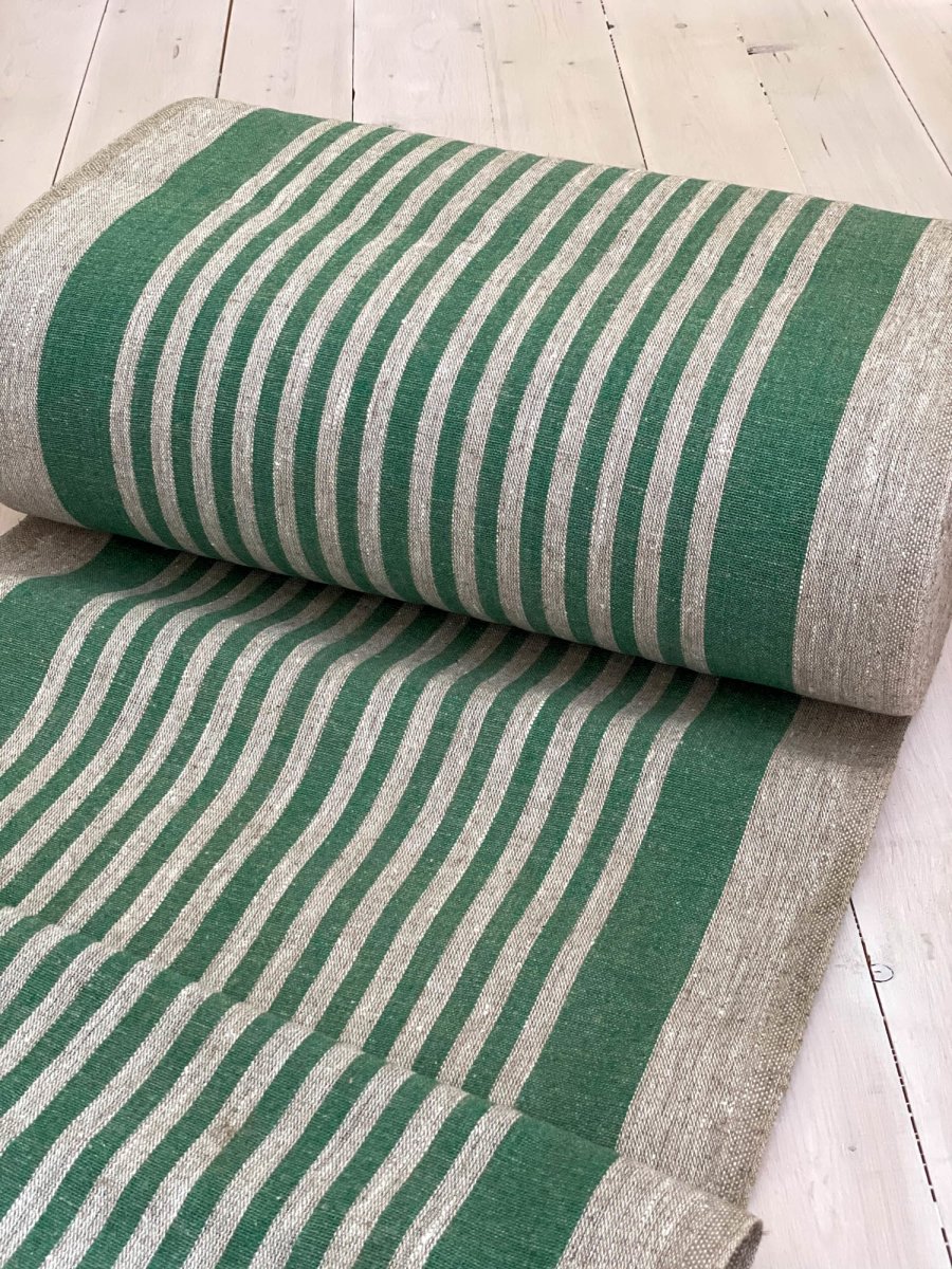 Natural narrow with green stripes - earthytextiles