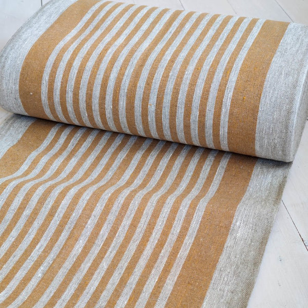 Natural Narrow Linen Fabric With Yellow Stripes