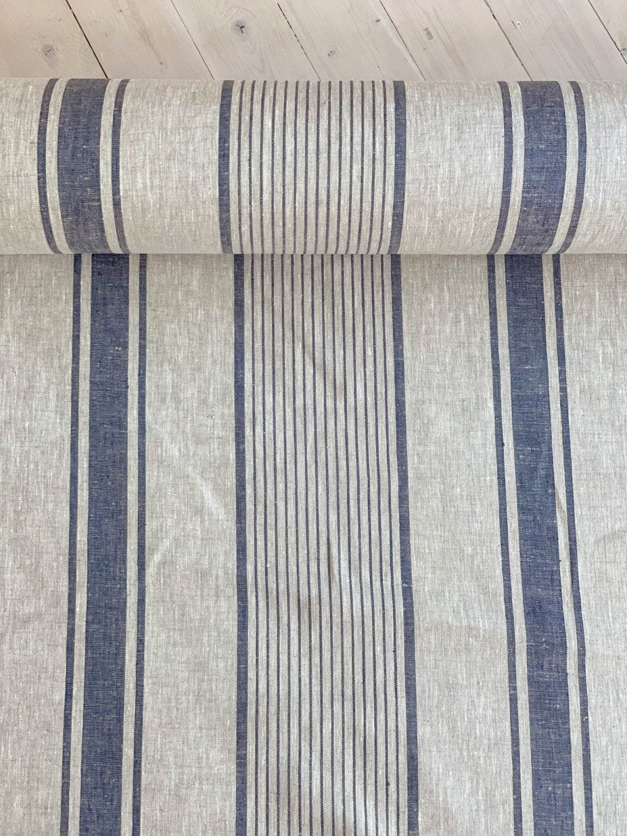 fabric stripes blue natural