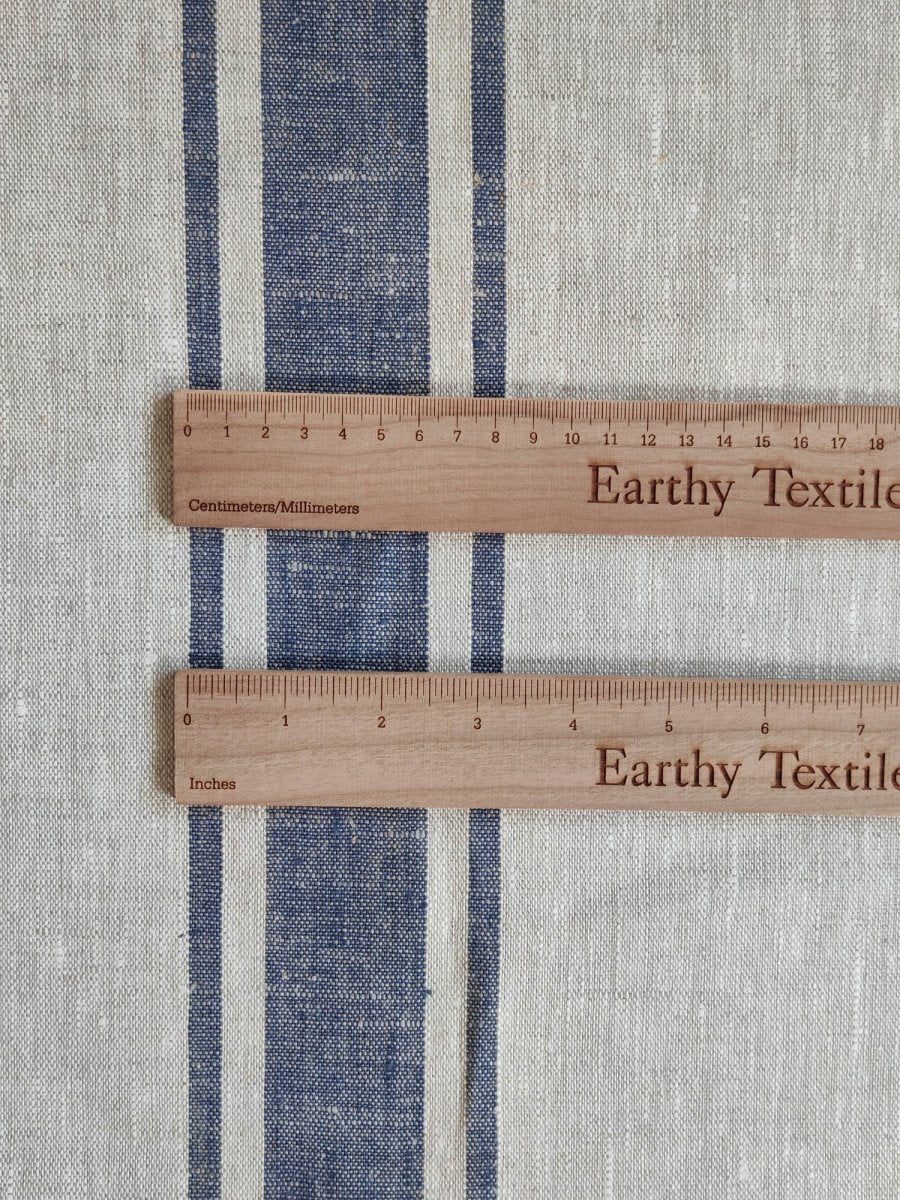 Natural Linen Fabric With Blue Stripes