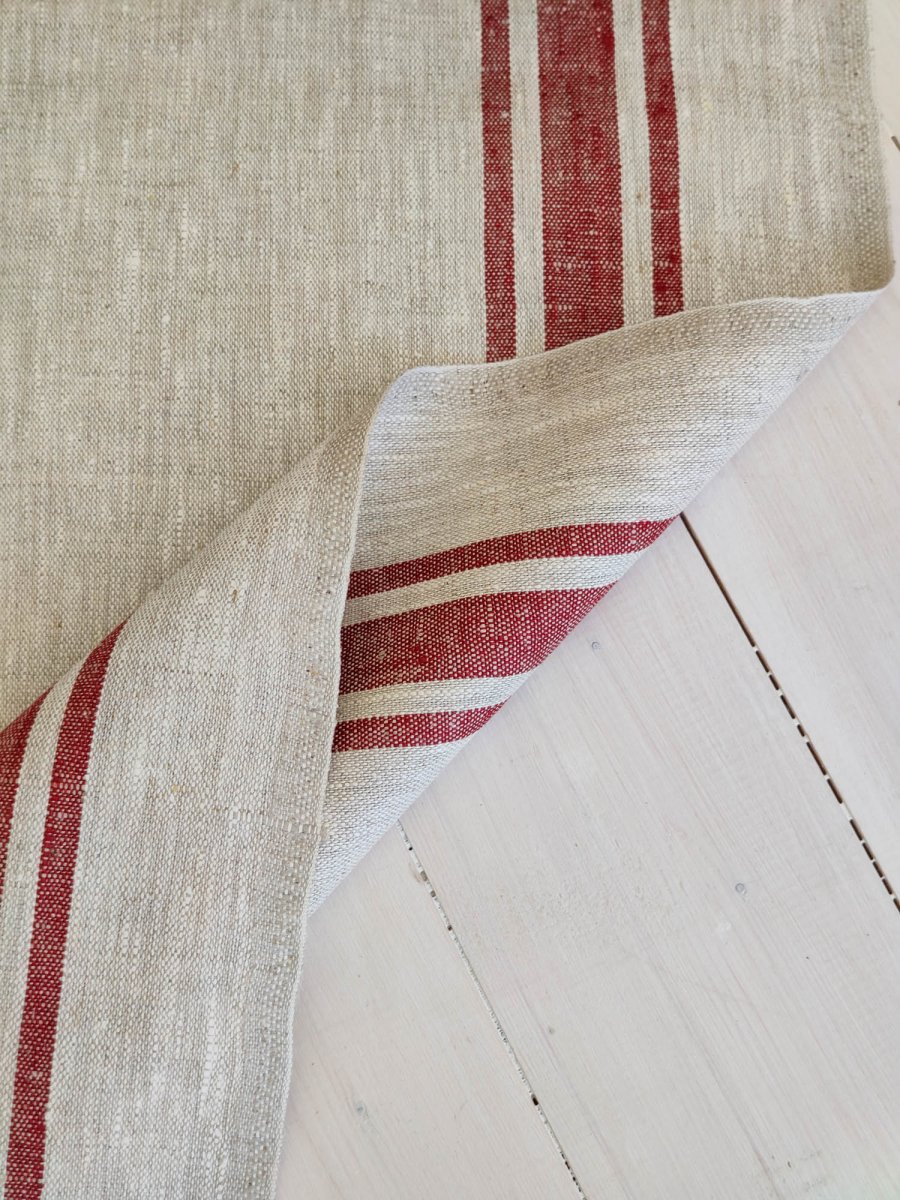 Natural with cherry red stripes - earthytextiles
