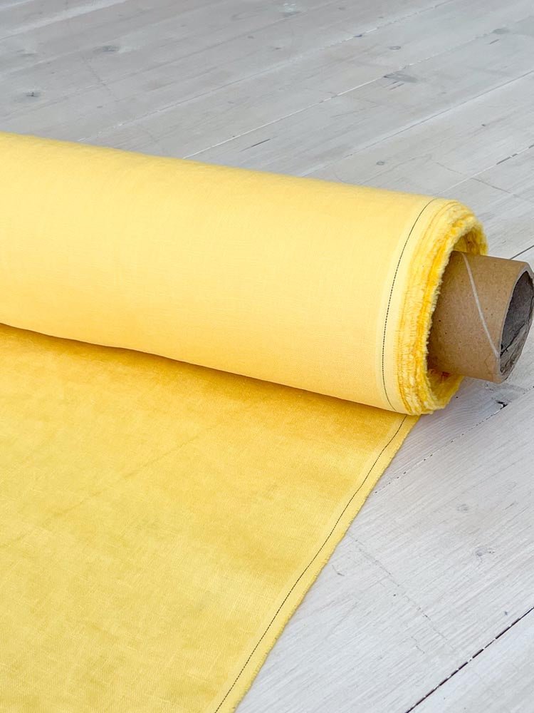 Yellow cream linen fabric - earthytextiles